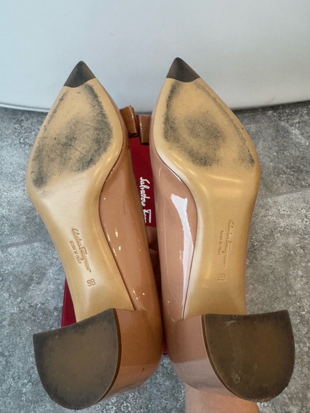 Salvatore Ferragamo Vara Bow Nude Blush Patent Leather Block Heels Alice 55 - Picture 10 of 15
